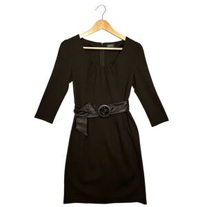 ADRIANNA PAPELL Chocolate Brown Belted Sheath Dress Size 8P